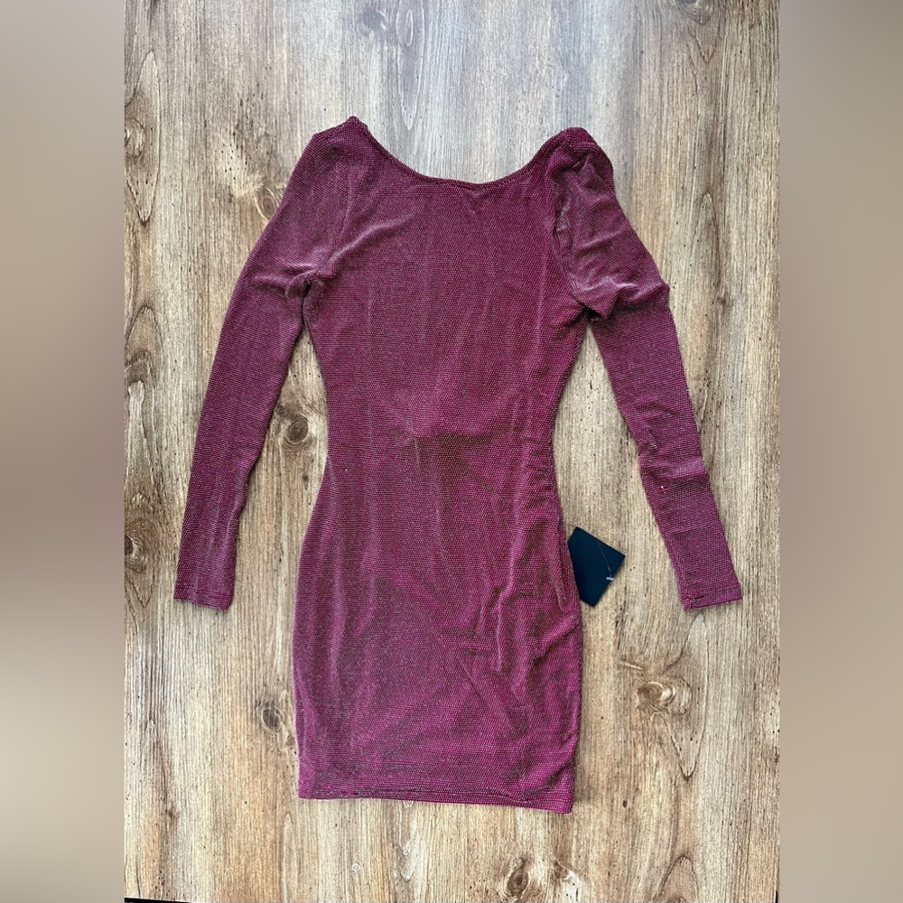 LuLu’s Red and Silver Backless Long Sleeve Bodycon Dress